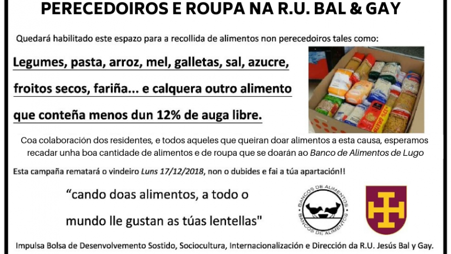 A Residencia Universitaria Bal y Gay impulsa unha campaña de recollida de roupa e alimentos A Residencia Universitaria Bal y Gay impulsa unha campaña de recollida de roupa e alimentos