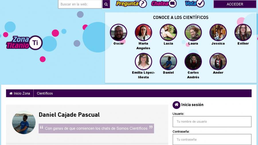 Vista web da Zona Titanio en 'Somos científicos' Vista web da Zona Titanio en 'Somos científicos'