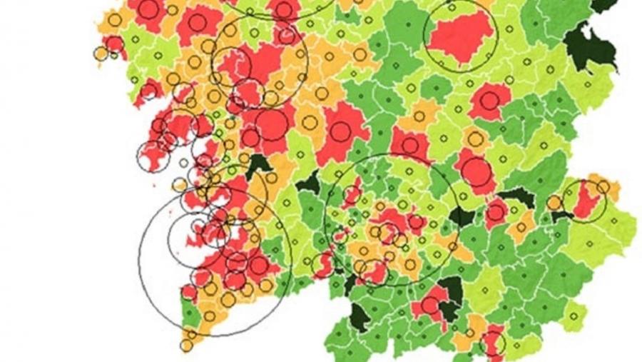 Mostra do mapa elaborado polos investigadores Detalle do mapa elaborado polos investigadores