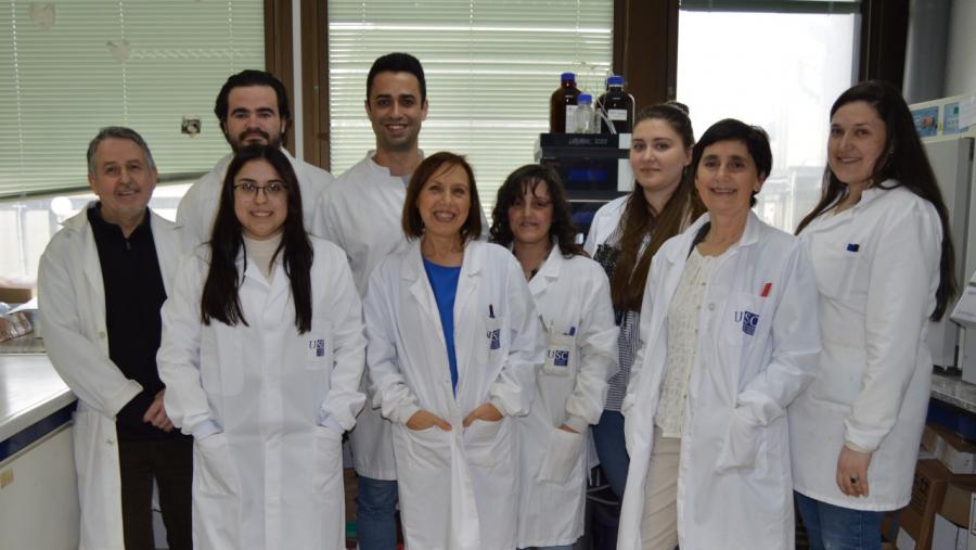 Esperanza Álvarez, no centro, con investigadores do grupo Uxafores, nun laboratorio da EPS de Enxeñaría da USC Esperanza Álvarez, no centro, con investigadores do grupo Uxafores, nun laboratorio da EPS de Enxeñaría da USC