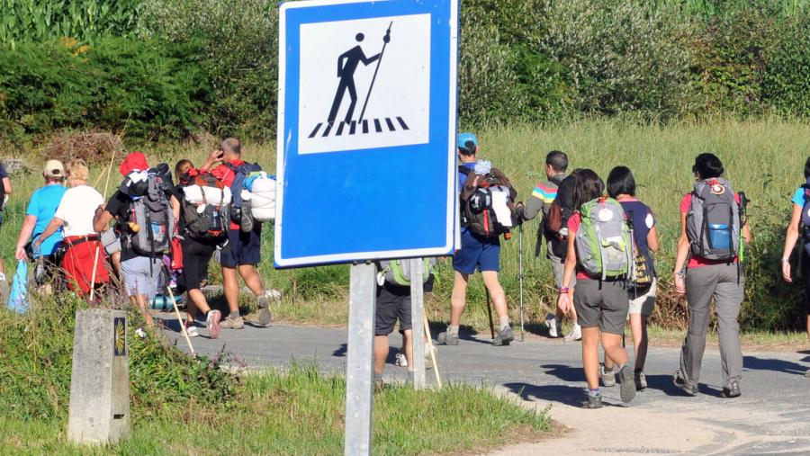 Un grupo de camiñantes indo para Santiago. FOTO: Santi Alvite Un grupo de camiñantes indo para Santiago. FOTO: Santi Alvite