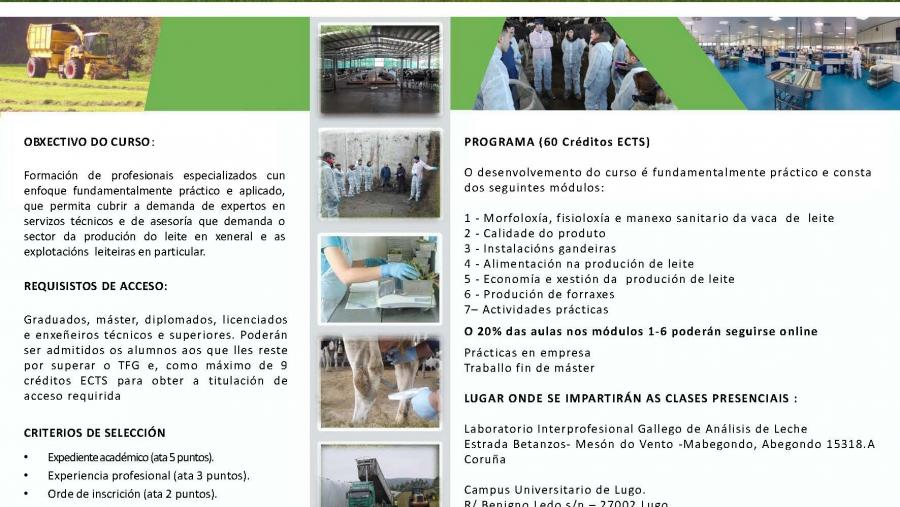 Máster Propio en Producción de Leche X Edición del Máster Propio en Producción de Leche. Plazo de preinscripción hasta el 30 de junio.