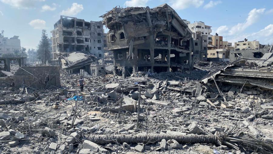 Vista xeral dun barrio na franxa de Gaza en outubro de 2023. Foto: WAFA Vista xeral dun barrio na franxa de Gaza en outubro de 2023. Foto: WAFA