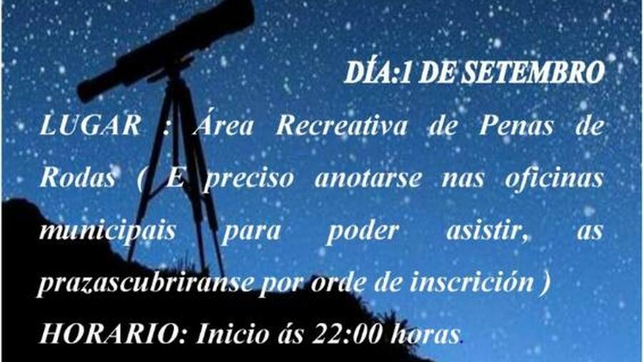Cartaz da sesión de observación astronómica en Penas de Rodas Cartaz da sesión de observación astronómica en Penas de Rodas